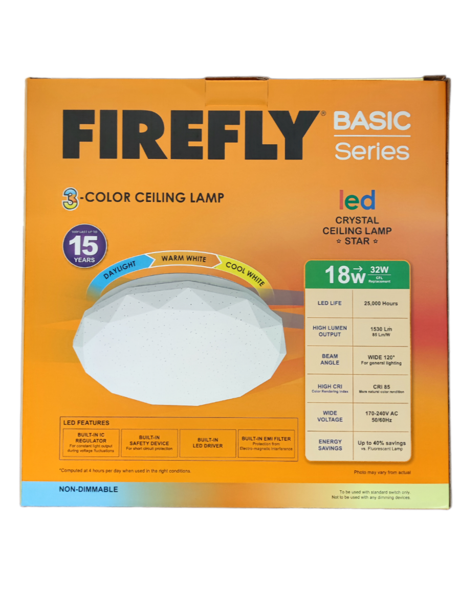 Firefly 18W LED Ceiling Lamp 220V Tri-Color, 18W Tri Color LED Ceiling Lamp ECL918TC