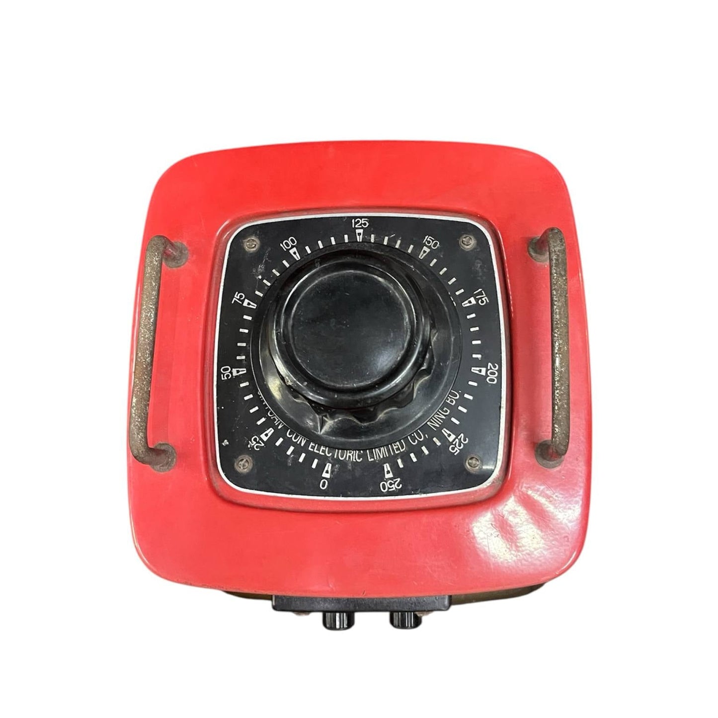 Stavol 5000W variac transformer with red casing and adjustable voltage dial for electrical testing