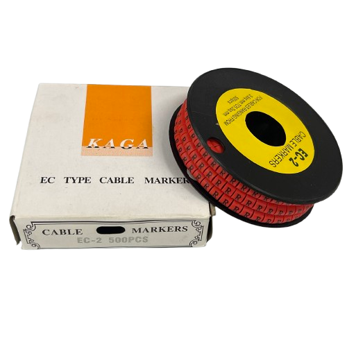 Grippes 500pcs Cable Marker Red - R on a spool with packaging for organized cable management