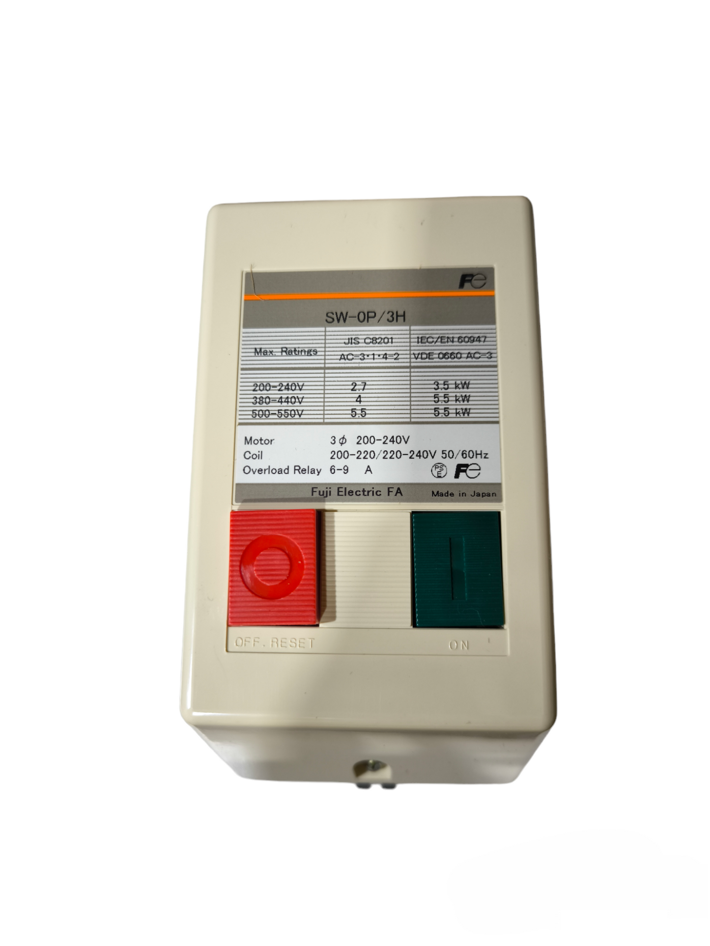 Fuji Magnetic Starter 3 Phase 220V 1NO SW-0P/3H Available in 5A -8A and 6A -9A