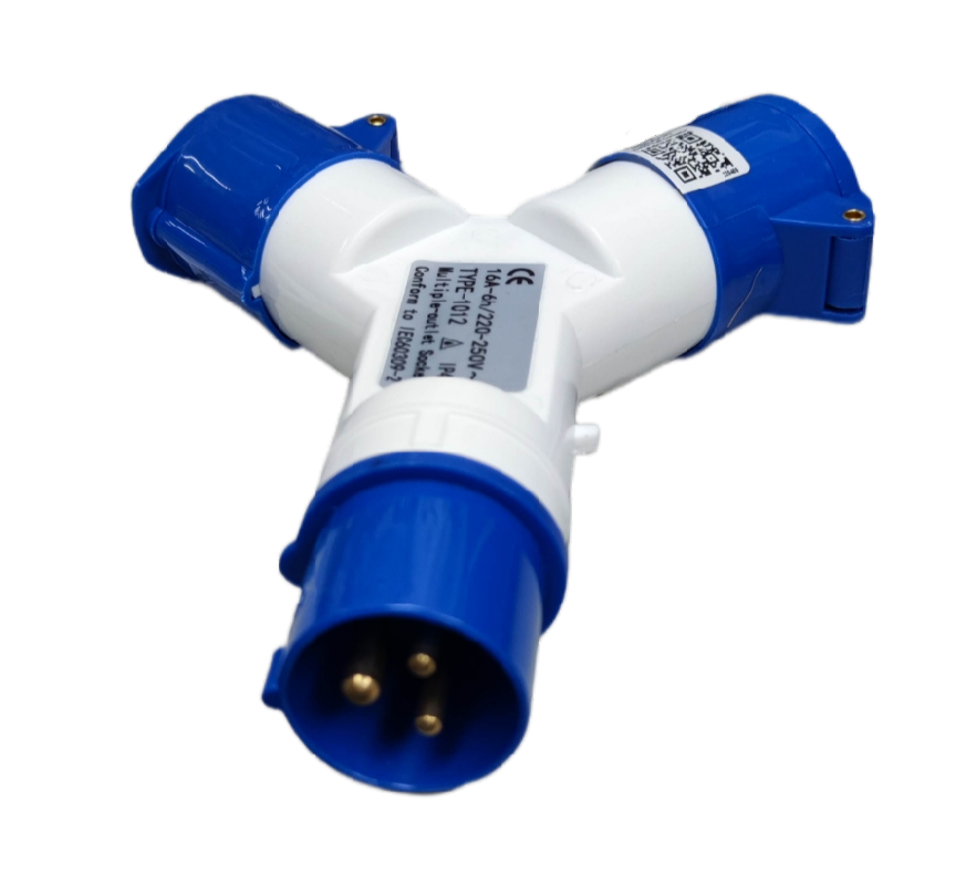 Grippes 16A Industrial Connector 2P+E 220V ( 3 Pins) IP44 1 Male to 2 Female 1x2 , Industrial Plug Splitter 1012 IEC309-2