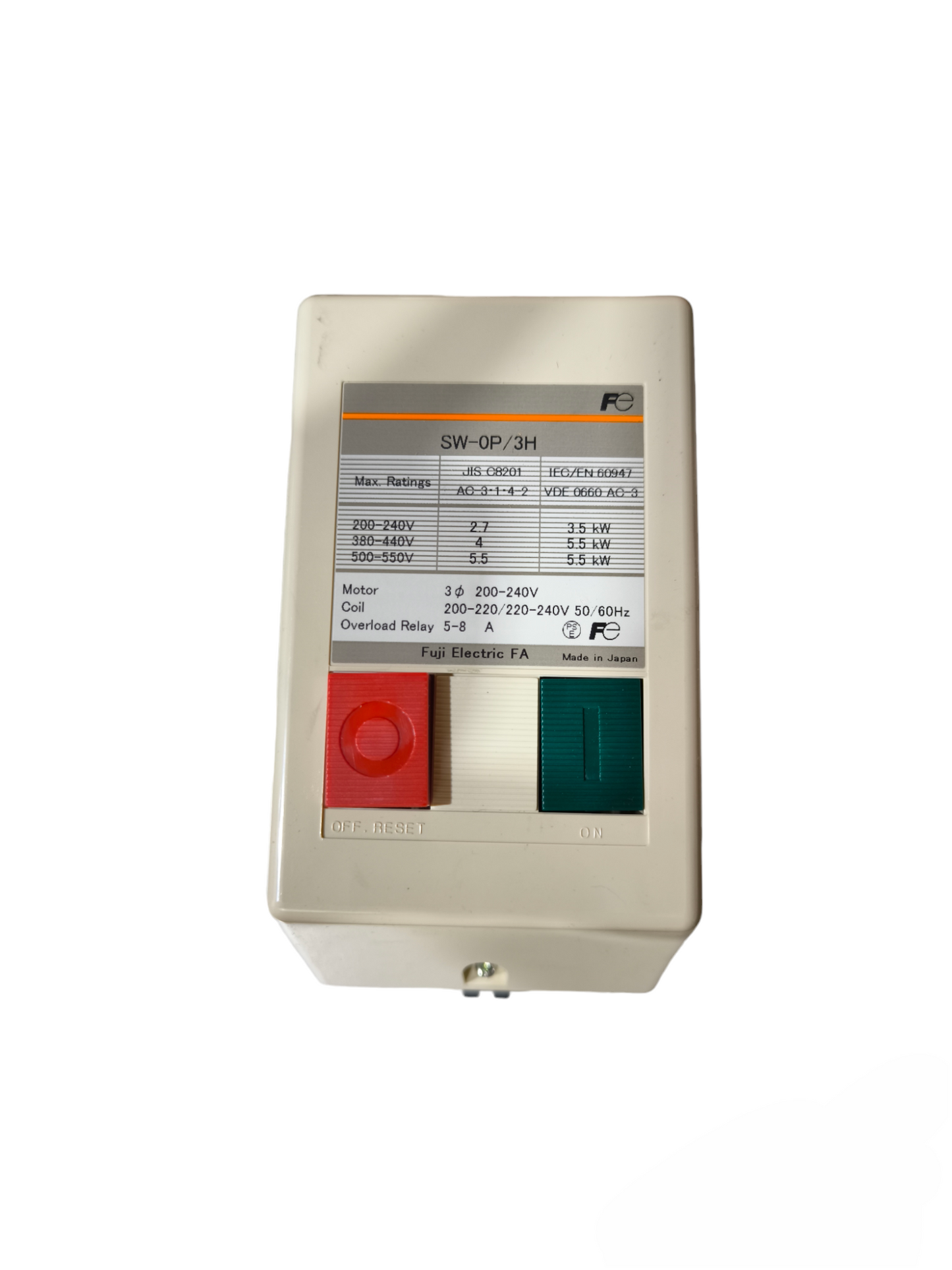 Fuji Magnetic Starter 3 Phase 220V 1NO SW-0P/3H Available in 5A -8A and 6A -9A