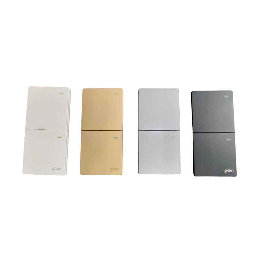 Grazen 2 Gang 1 Way Switch with Plate Cover 15A 220V Available in Grey, Black, White and Gold GW-003