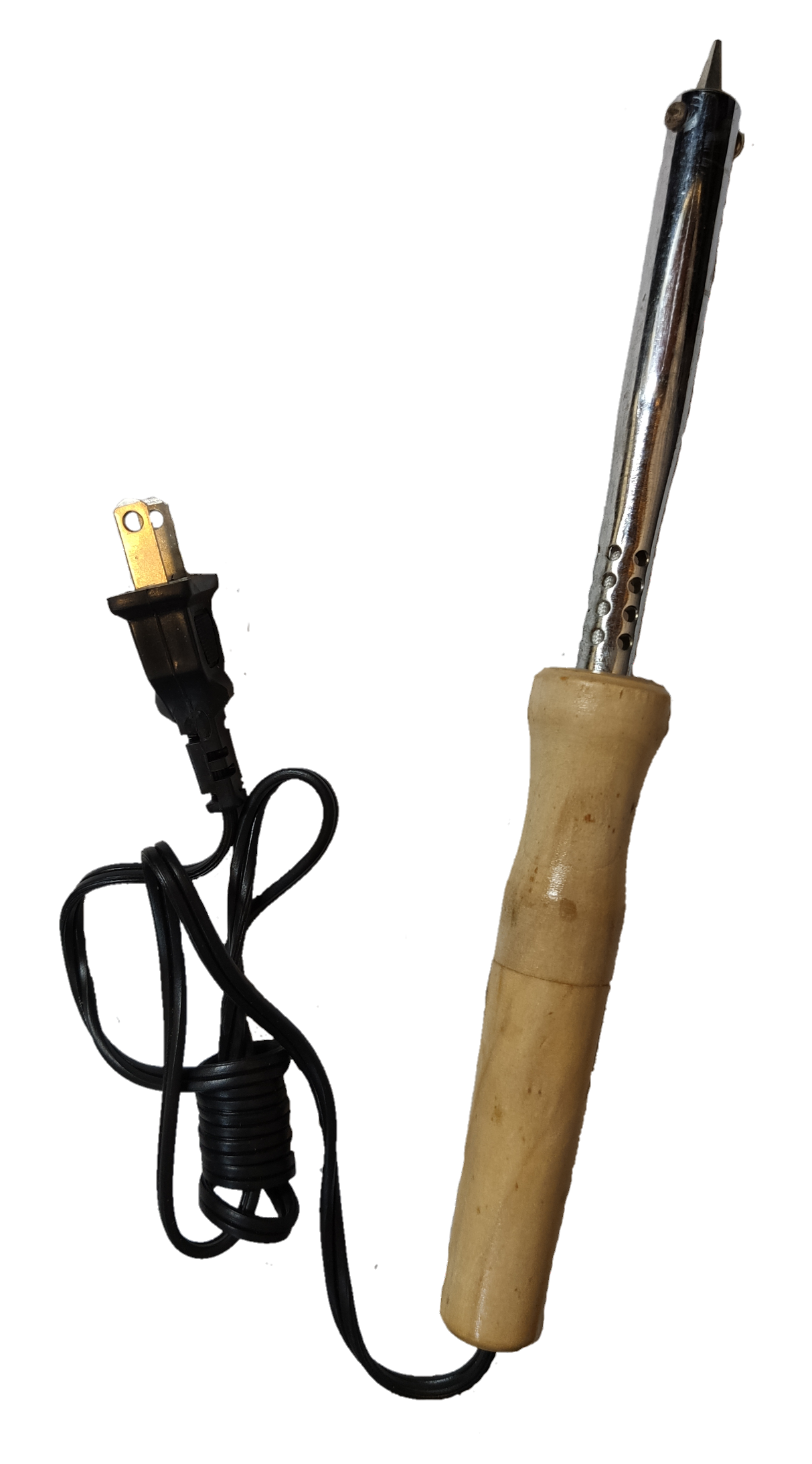 60W soldering iron with wooden handle and metal tip with attached power cord