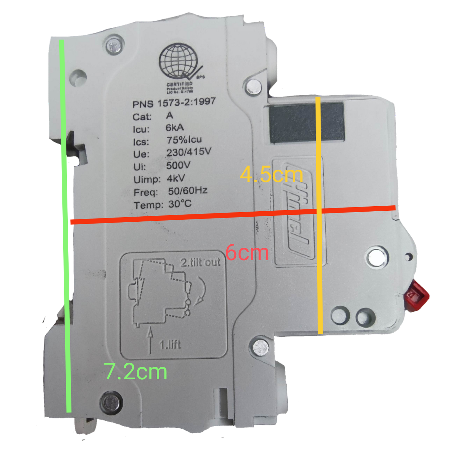 Electx Electrical Supply 63A miniature circuit breaker with white casing and technical specifications