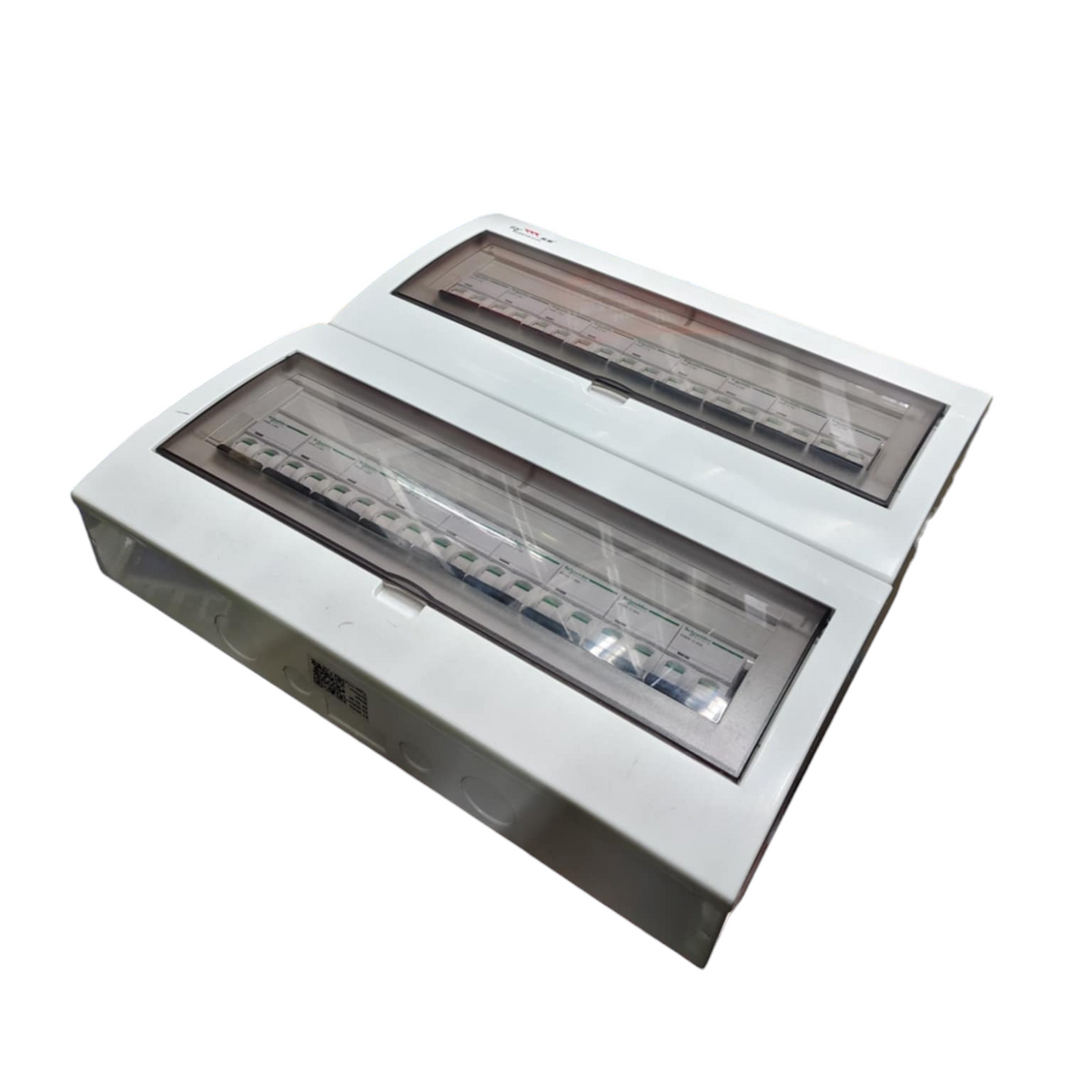 63A panel board with Schneider breakers featuring a durable white enclosure and transparent cover