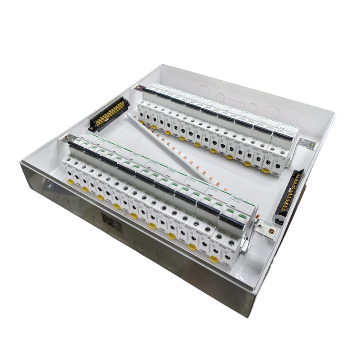63A panel board with Schneider breakers featuring multiple connection points for electrical circuitry