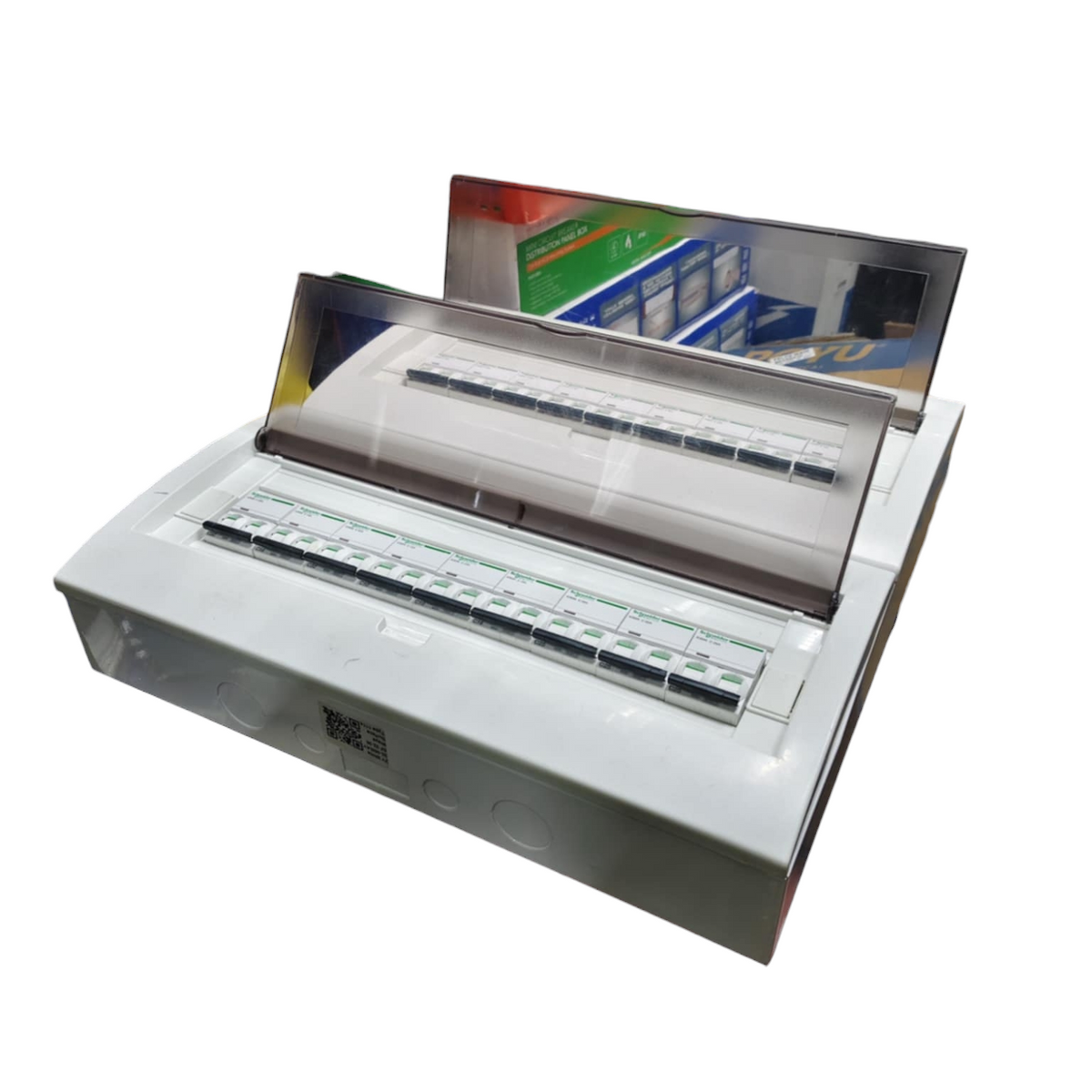 63A panel board with Schneider breakers showcasing multiple circuit slots in a compact design