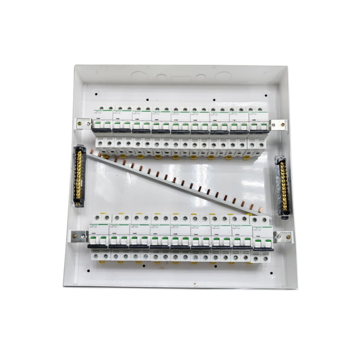63A panel board with Schneider breakers featuring multiple slots for circuit connections