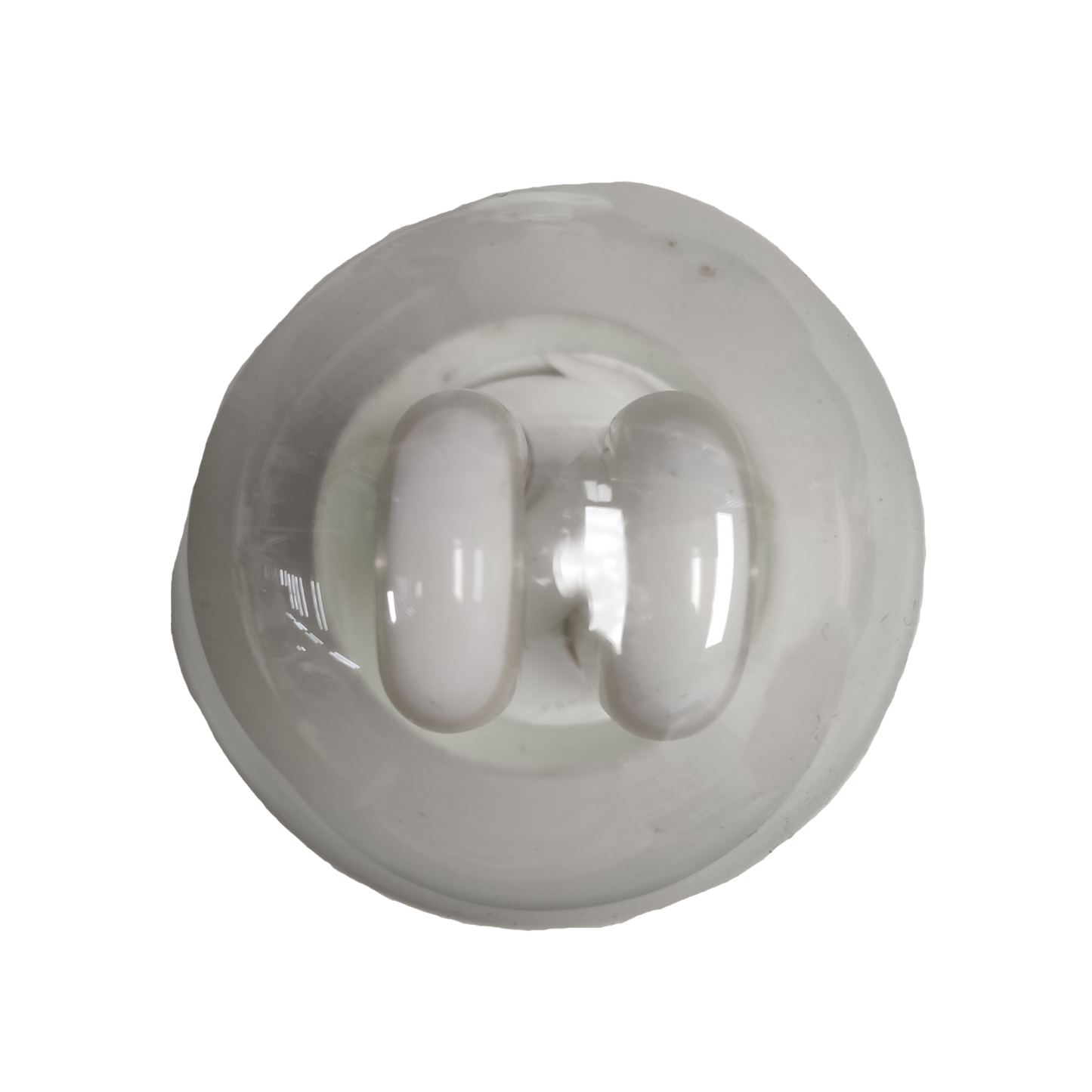 Top view of Megaman 6W Blue CFL Round 220V E27 compact fluorescent bulb showing spiral tube design