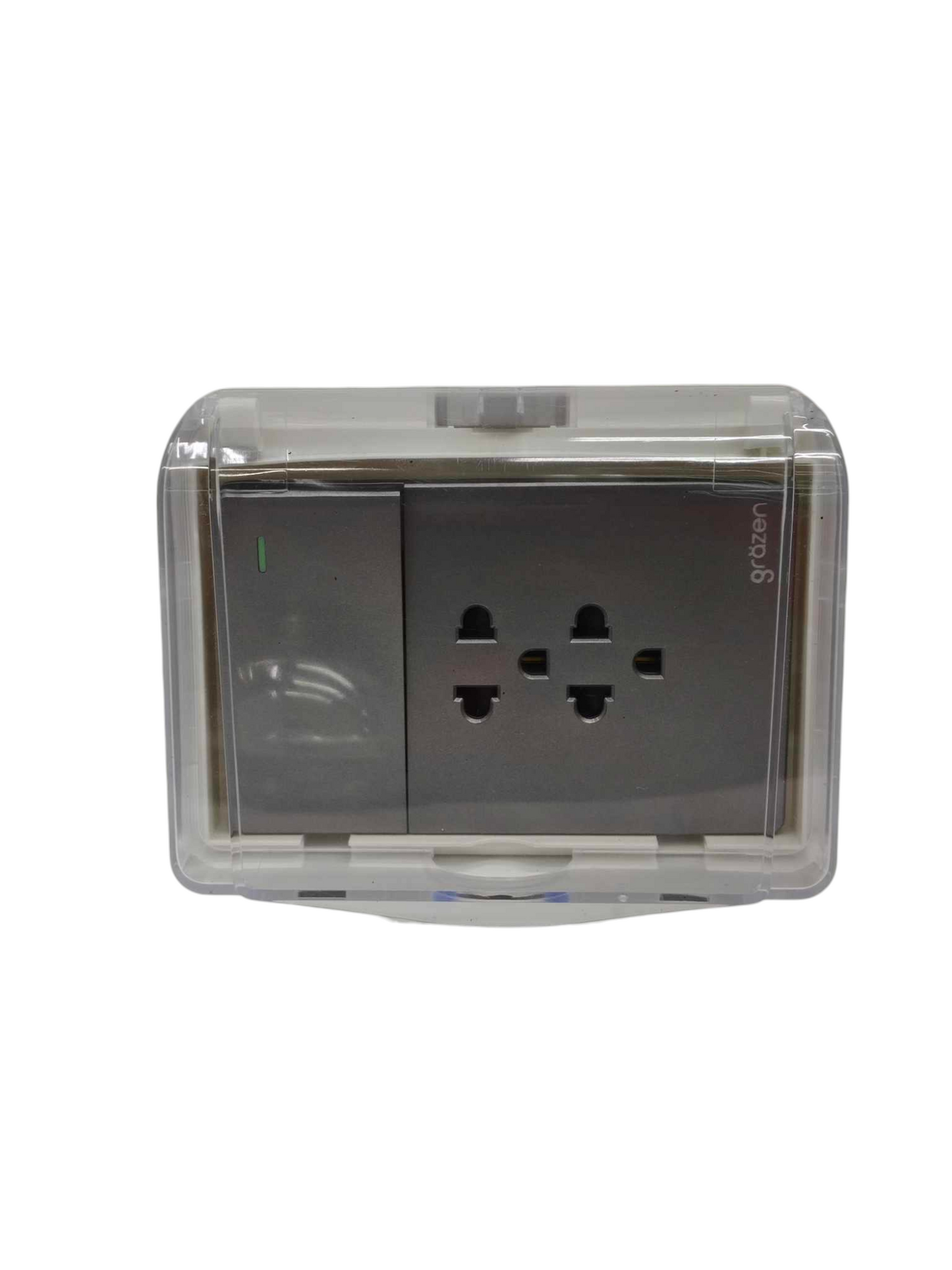 Grazen Weatherproof Cover with 1 Gang 1 Way Device with 2 Gang Universal Outlet with Ground 16A 220V WC-019-W+GW-008