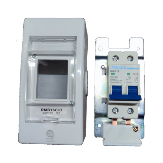 Royu 16A Circuit Breaker 220V 6KIAC with PVC Enclosure with Universal Outlet, Aircon Breaker With Cover RMB16C/O