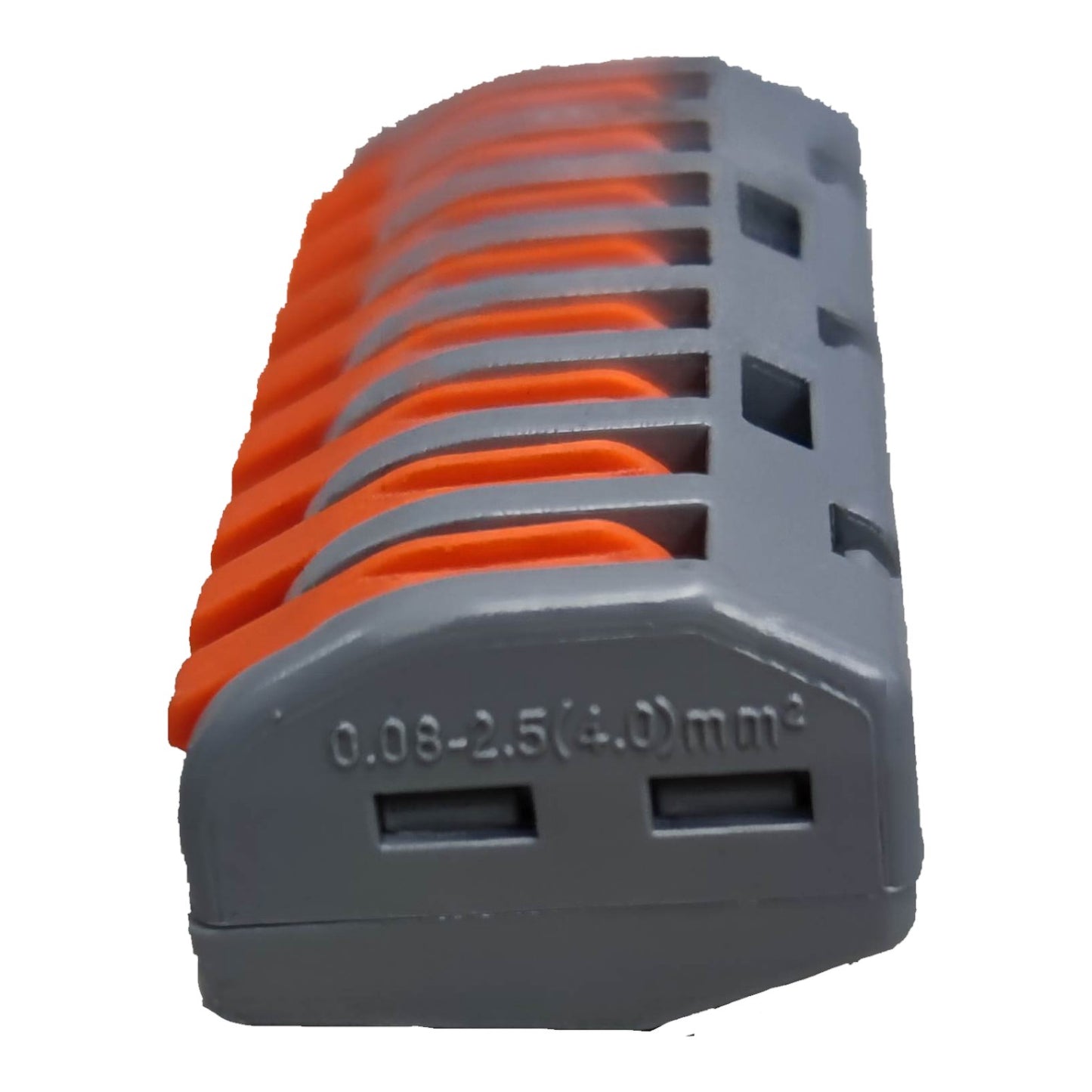 8 way wire connector with orange levers for easy wire connections in electrical projects