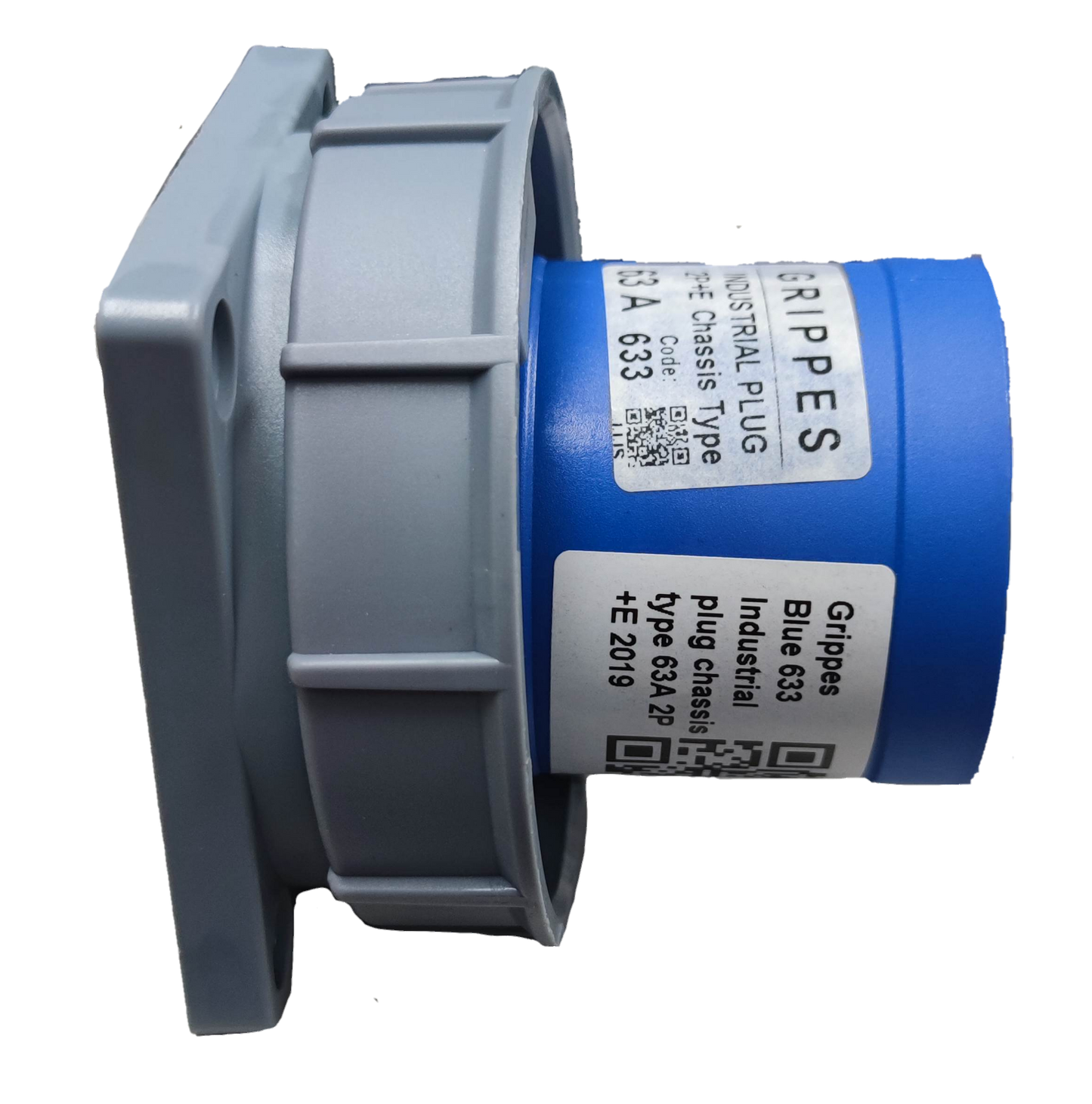 Grippes Industrial Plug 63A-6h 2P+E 220-250V Chassis Type IEC60309 #633