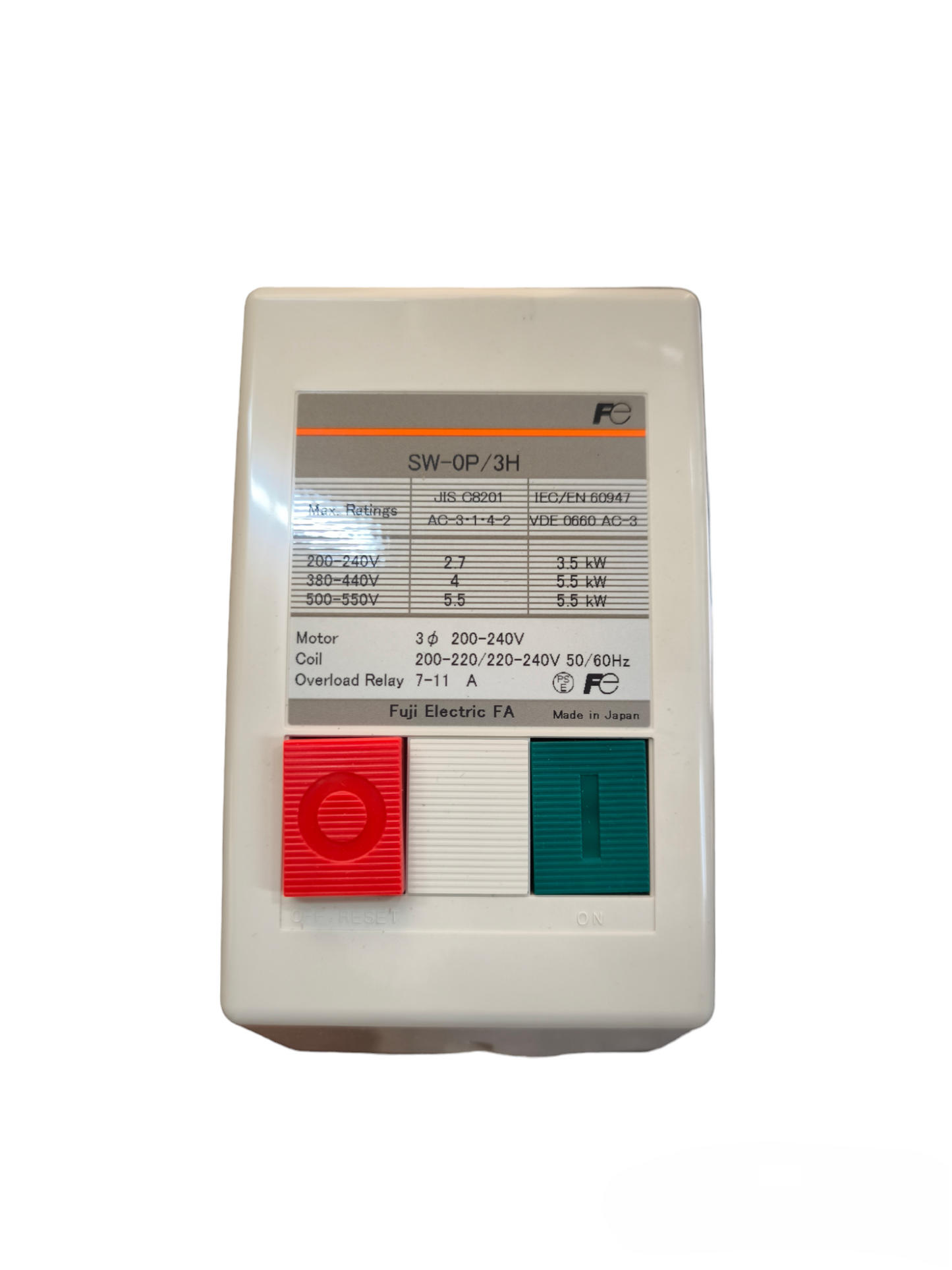 Fuji Magnetic Starter 3 Phase 220V 1NO SW-0P/3H Available in 5A -8A and 6A -9A