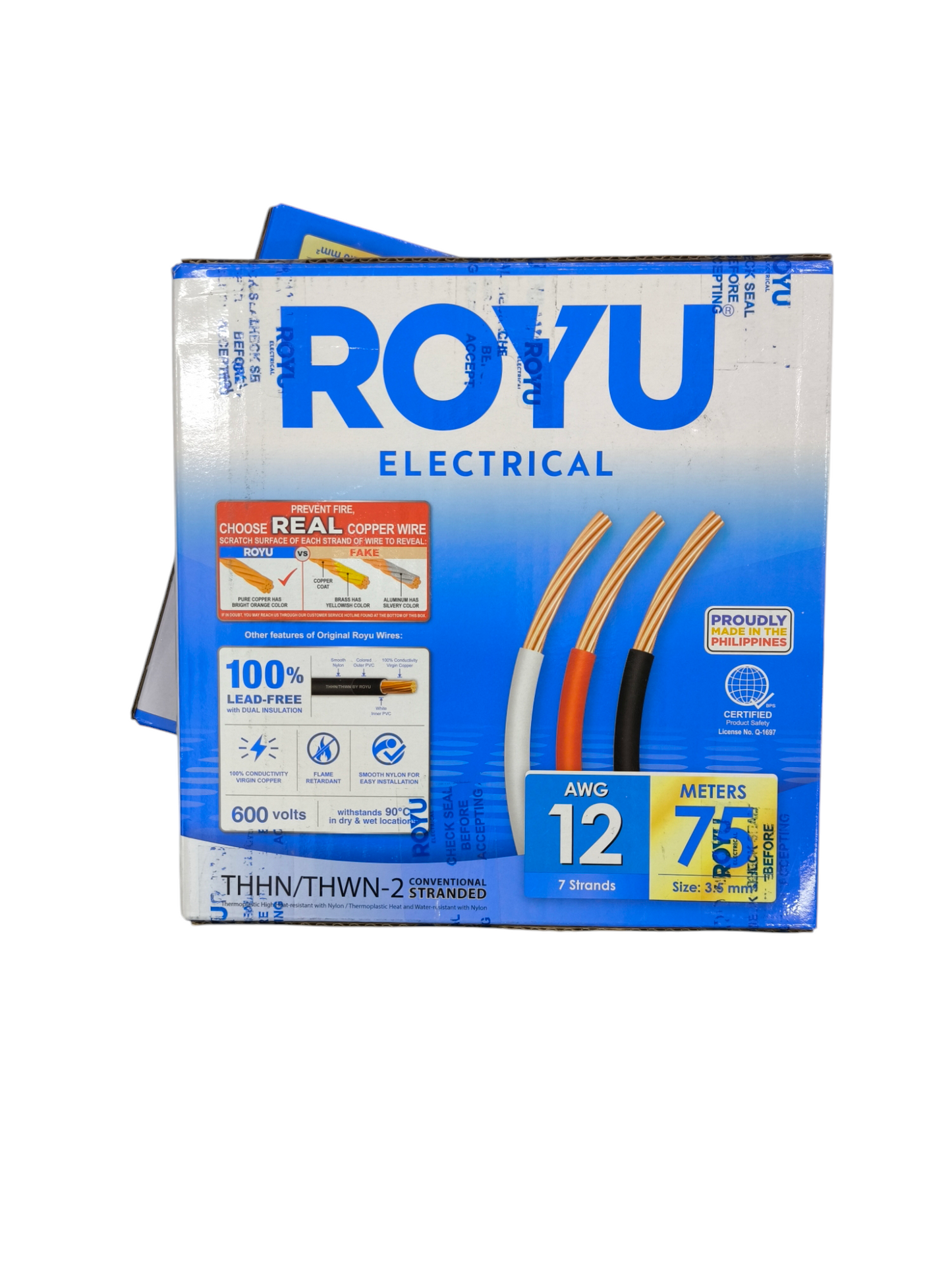 Royu 3.5mm Stranded Wire AWG 12/7 THHN/THWN (75 Meters) White