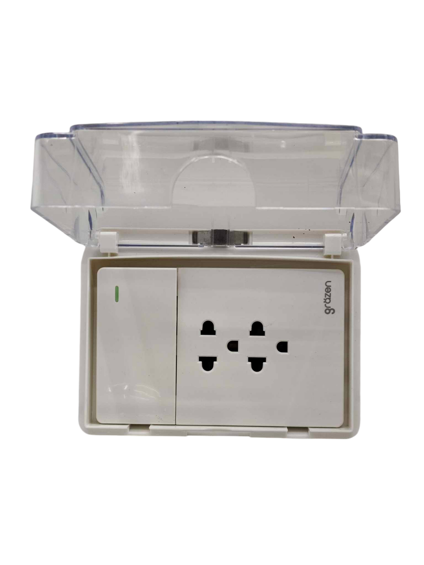 Grazen Weatherproof Cover with 1 Gang 1 Way Device with 2 Gang Universal Outlet with Ground 16A 220V WC-019-W+GW-008