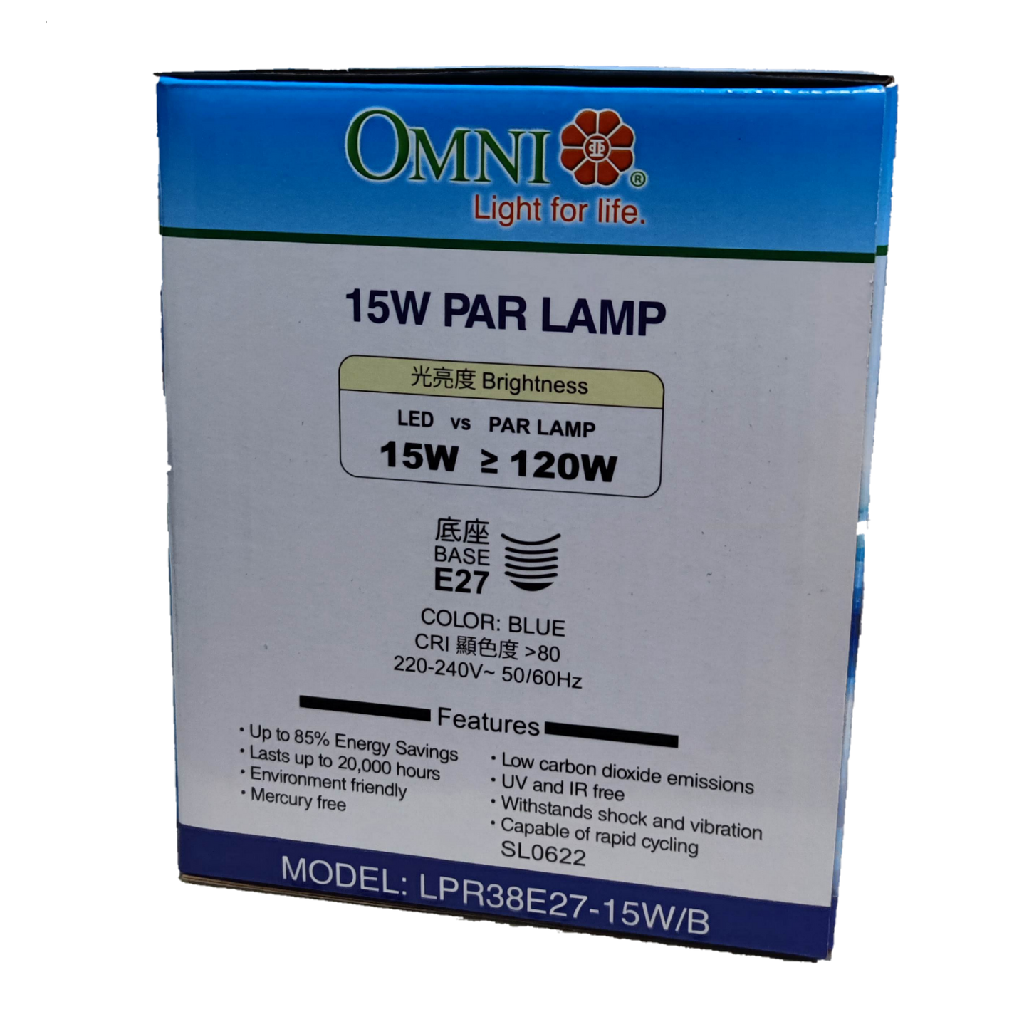 Omni 15W LED PAR 38 Lamp E27 220V Blue LPR38E27-15W/B