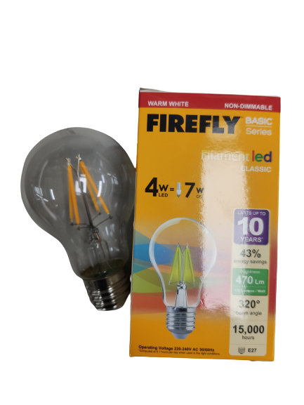 Firefly LED Filament Bulb Warm White 4W E27 220V, 4W LED Bulb A60