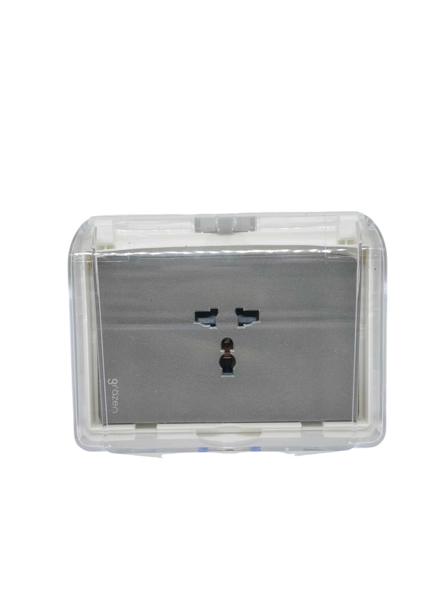 Grazen Weatherproof Cover Transparent with 1 Gang Universal Outlet with Ground 16A 220V WC-019-W+GW-012