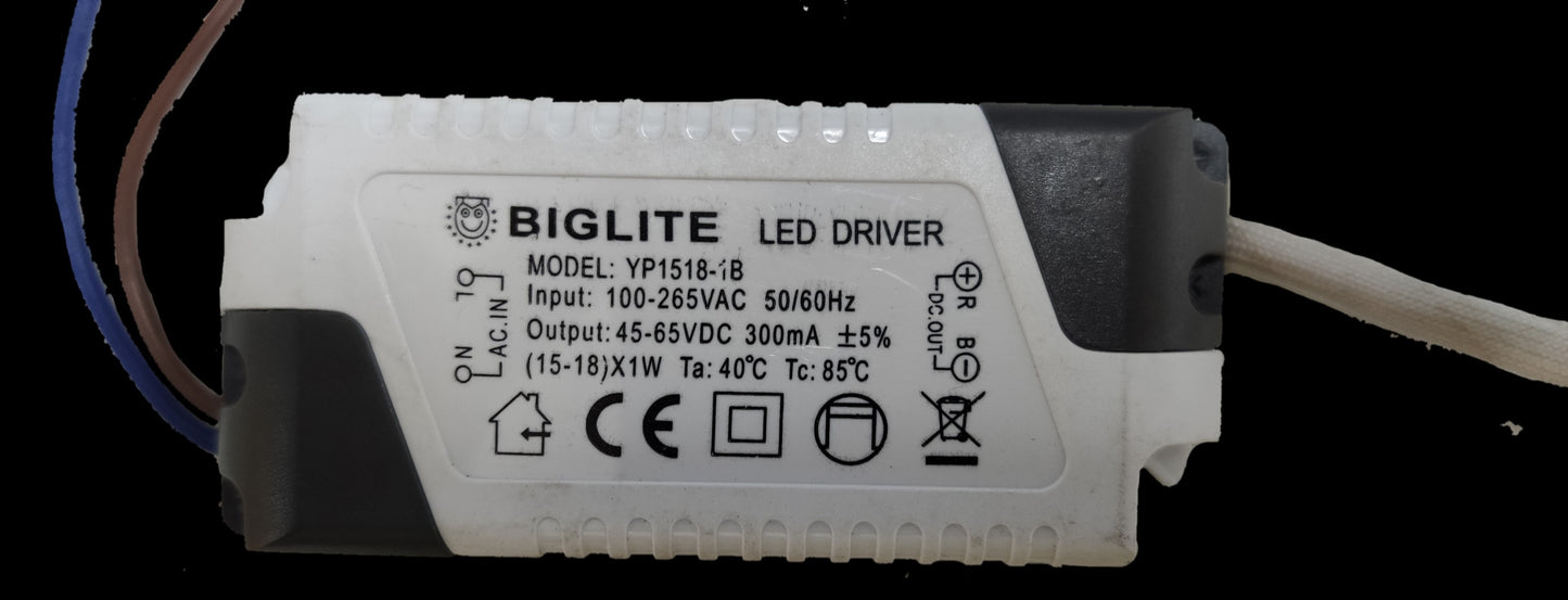LED Driver 15-18W Input 100-265V AC Output 45-65V DC 300mA