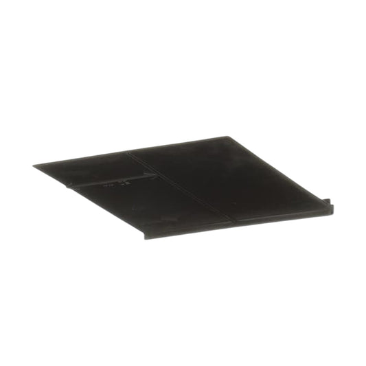 A black plastic replacement part, likely a tray or cover, shown from an elevated perspective against a plain white background.