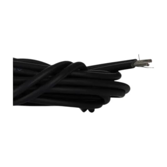 A coiled bundle of black cable or wire with a small exposed metallic core visible on one end, shown against a plain white background.