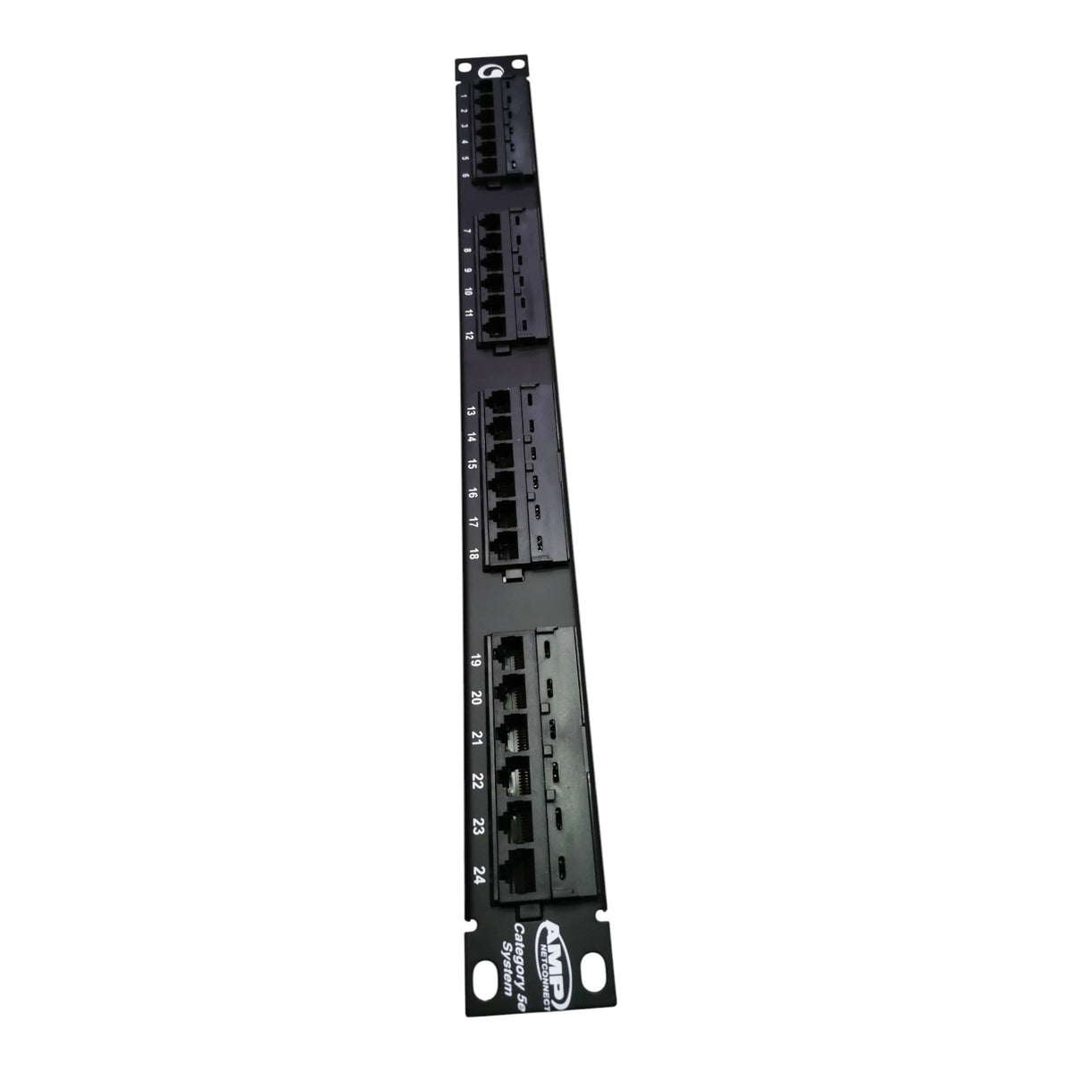 A black 24-port network switch module with RJ45 ports, shown vertically against a plain white background.