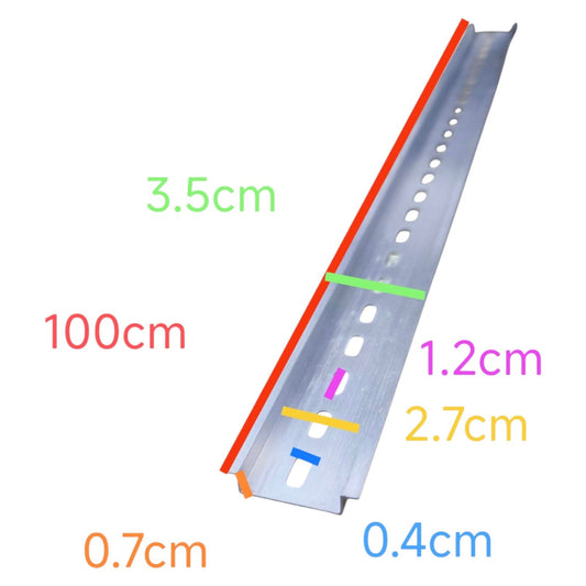Metal profile with measurements labeled on a white background