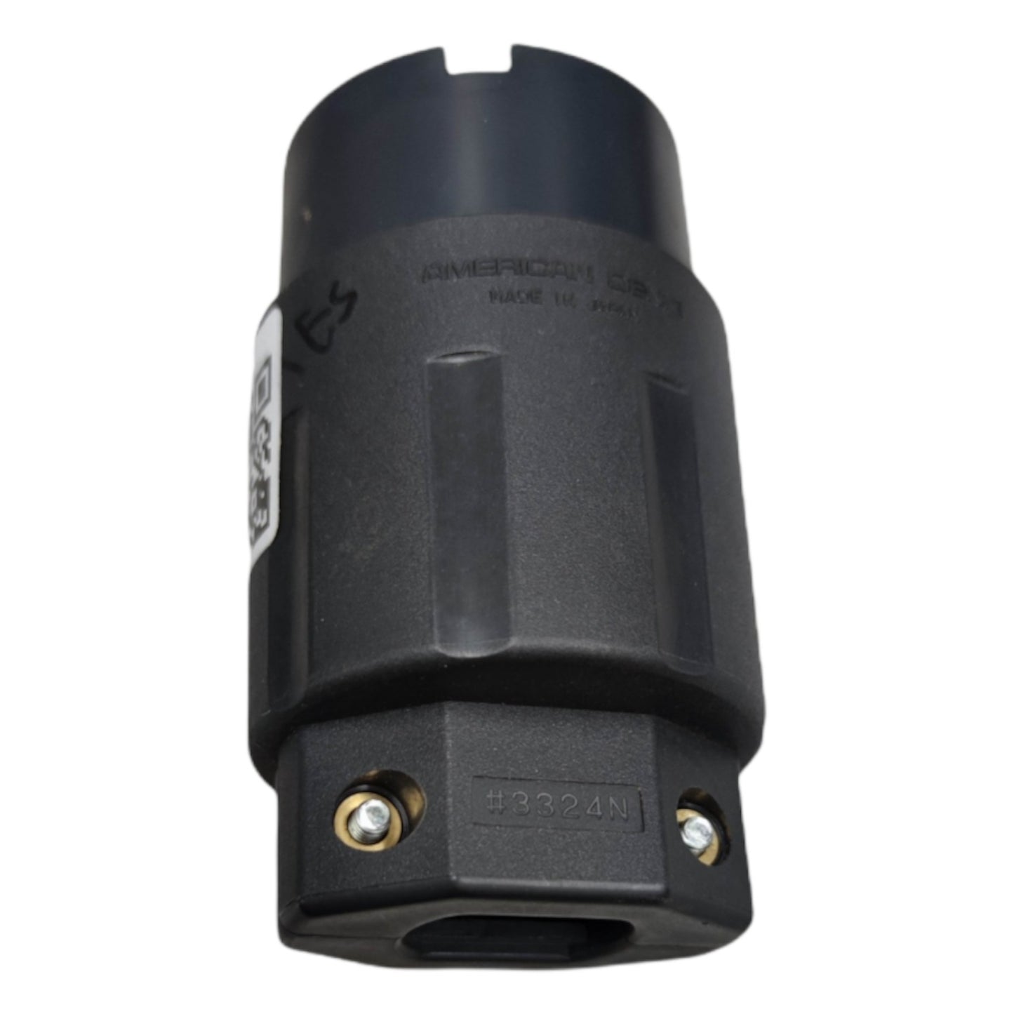 Black electrical connector with visible branding on a white background American Denki Twist Lock 30A 250V 2P+E (3P) Twistlock Outlet Cord Connector Twist to Lock Electx Electrical Supply