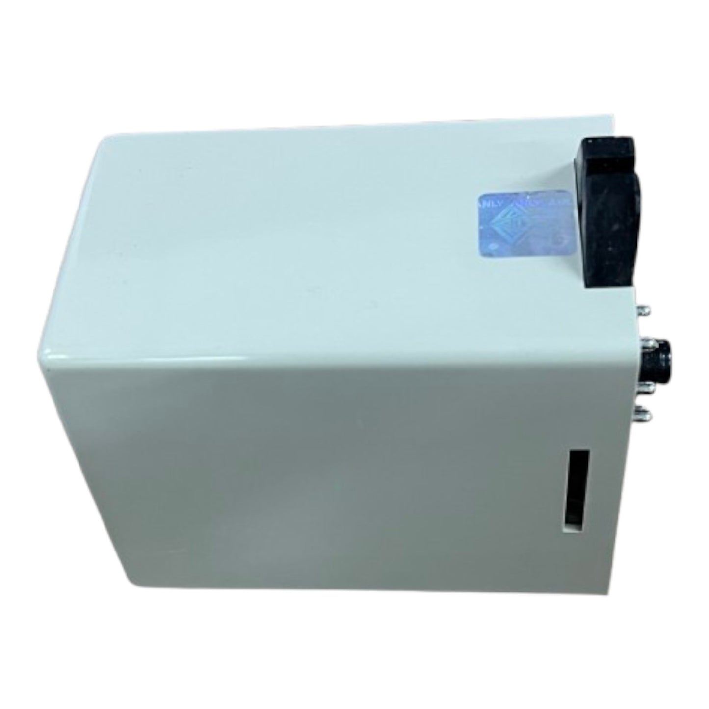 White electronic device with black components on a white background