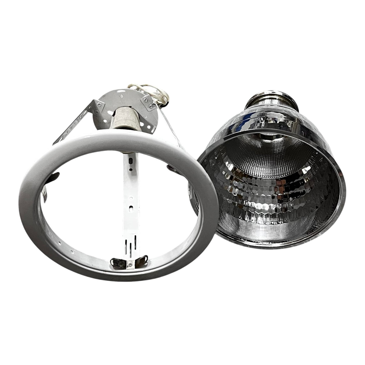 Chrome metal ring light on a white background