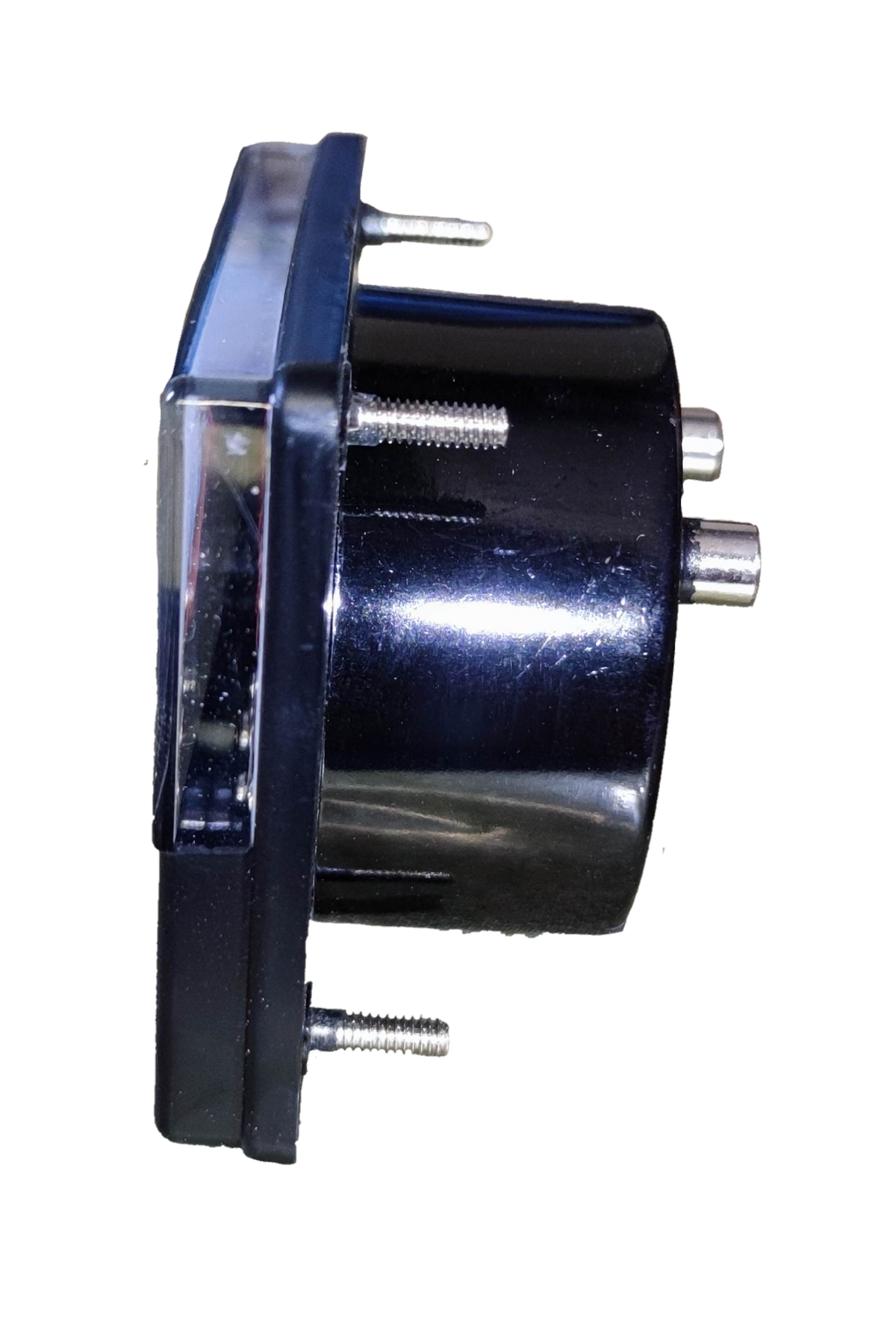 Side view of Brother Panel Meter 10V electrical trade tool with black casing and mounting screws