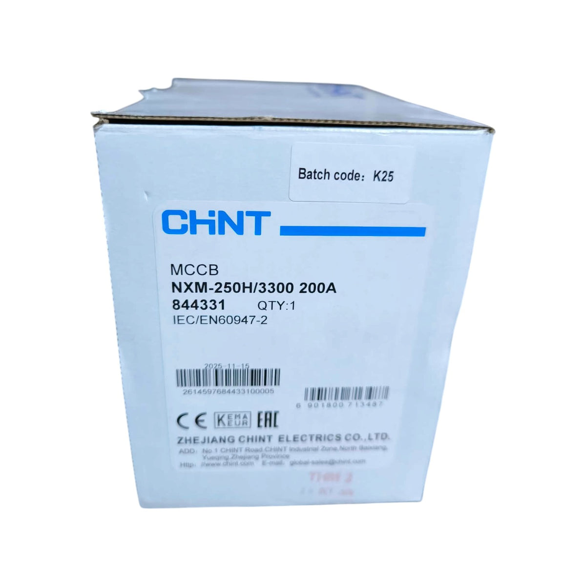 Chint 200A 3 Pole Industrial Circuit Breaker 3 Phase 250AF 75KAIC 220V 50kA 415V MCCB NXM-250H/3300/200A