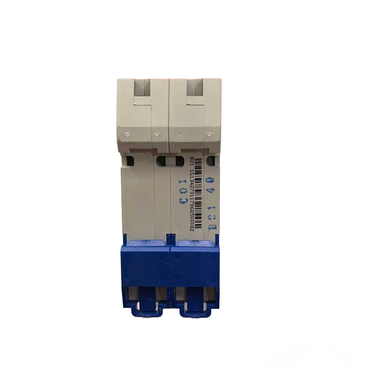 Electrical breaker with blue and beige color scheme on a white background