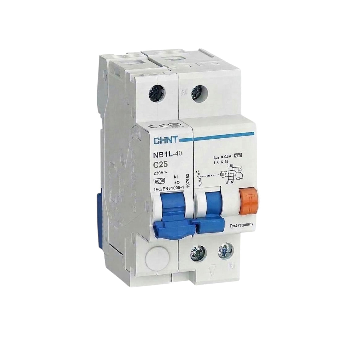 Chint 25A 1P+N 30mA 10KAIC 230V Residual Current Circuit Breaker with Overcurrent Protection RCBO NB1L-40H-25A1P+N