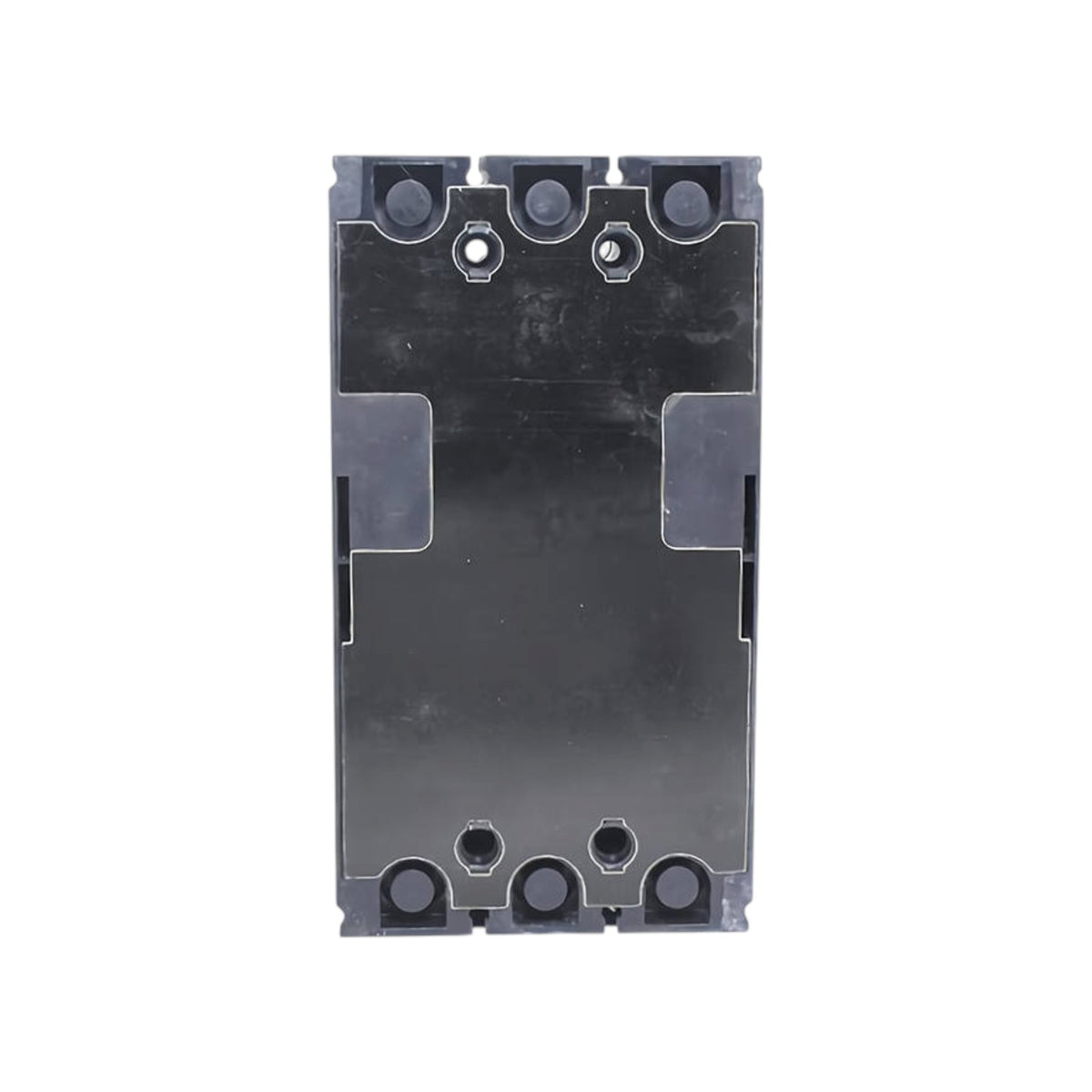 A black plastic electrical contactor or relay component with terminal holes, shown from the back against a plain white background.