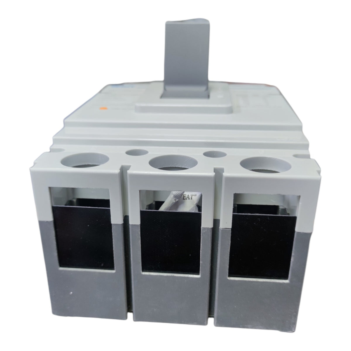 A gray plastic electrical terminal block or connector component with three front contact terminals and a top handle, shown on a plain white background.