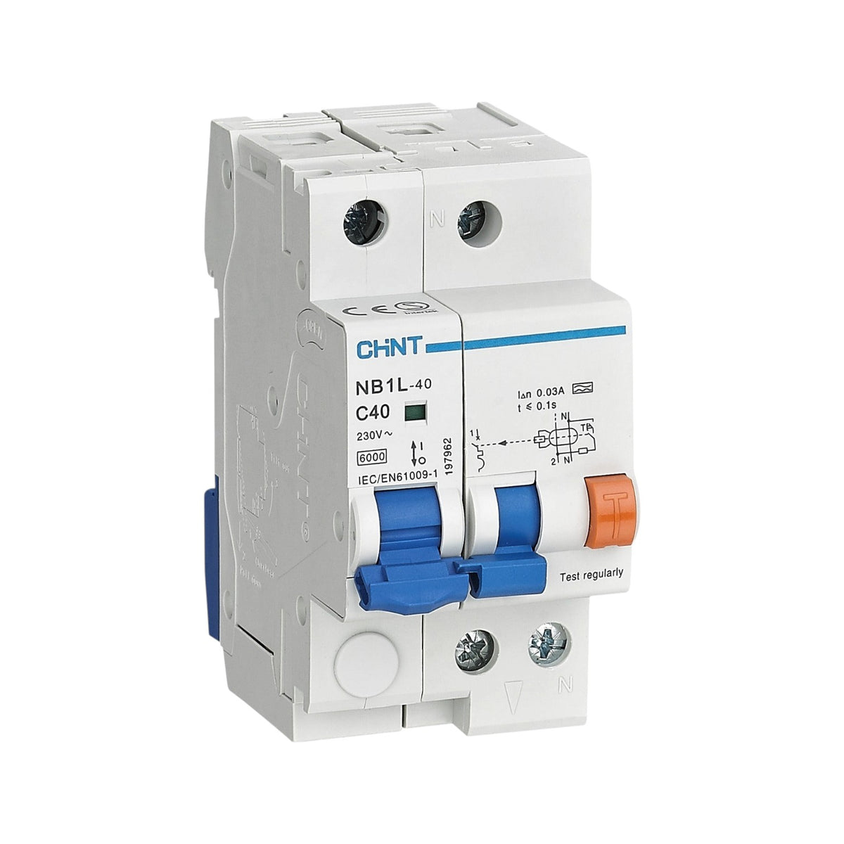 Chint 40A 1P+N 30mA 10KAIC 230V Residual Current Circuit Breaker with Overcurrent Protection RCBO NB1L-40H-40A1P+N