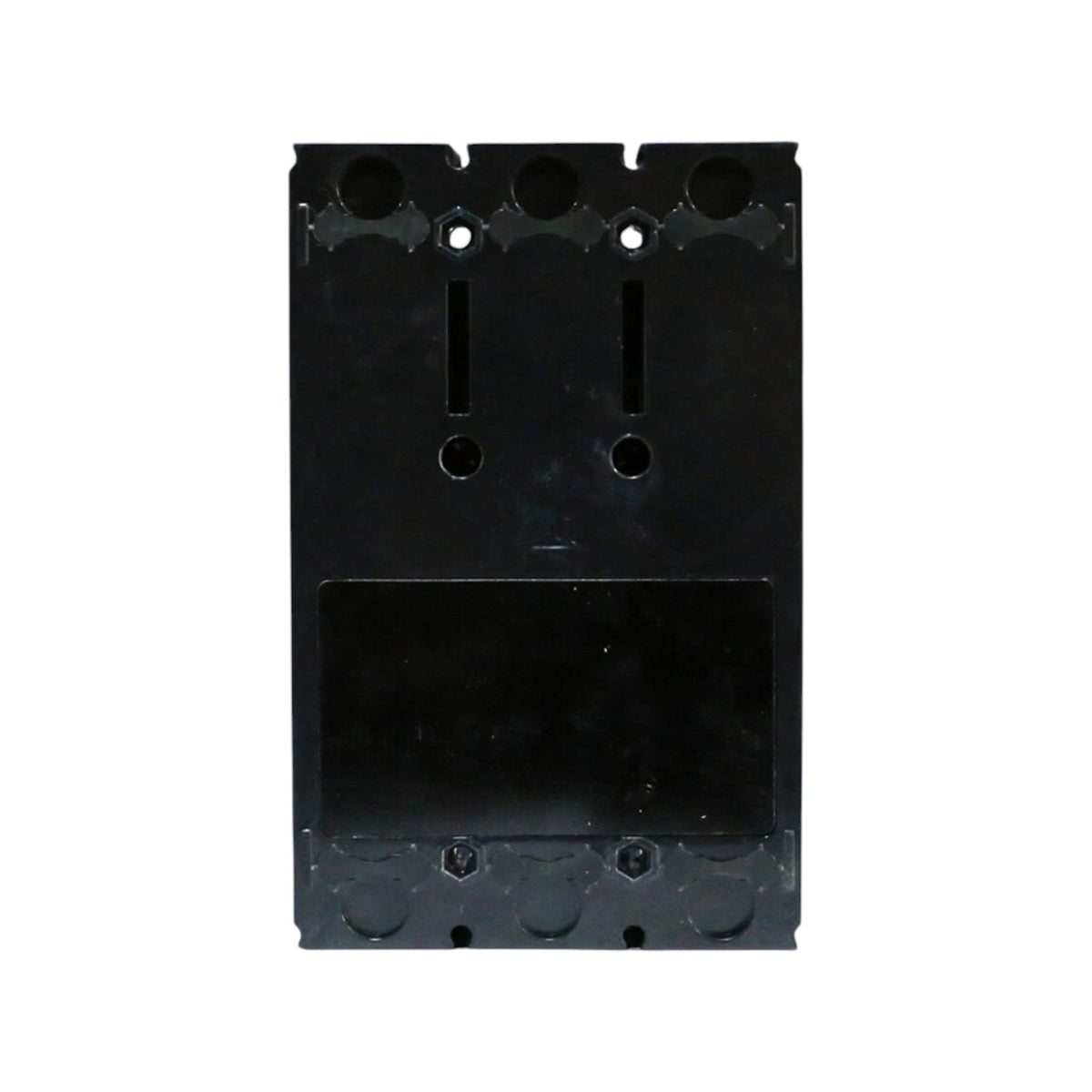 A black plastic electrical terminal block or connector housing with pre-drilled screw holes and mounting slots, shown against a plain white background.