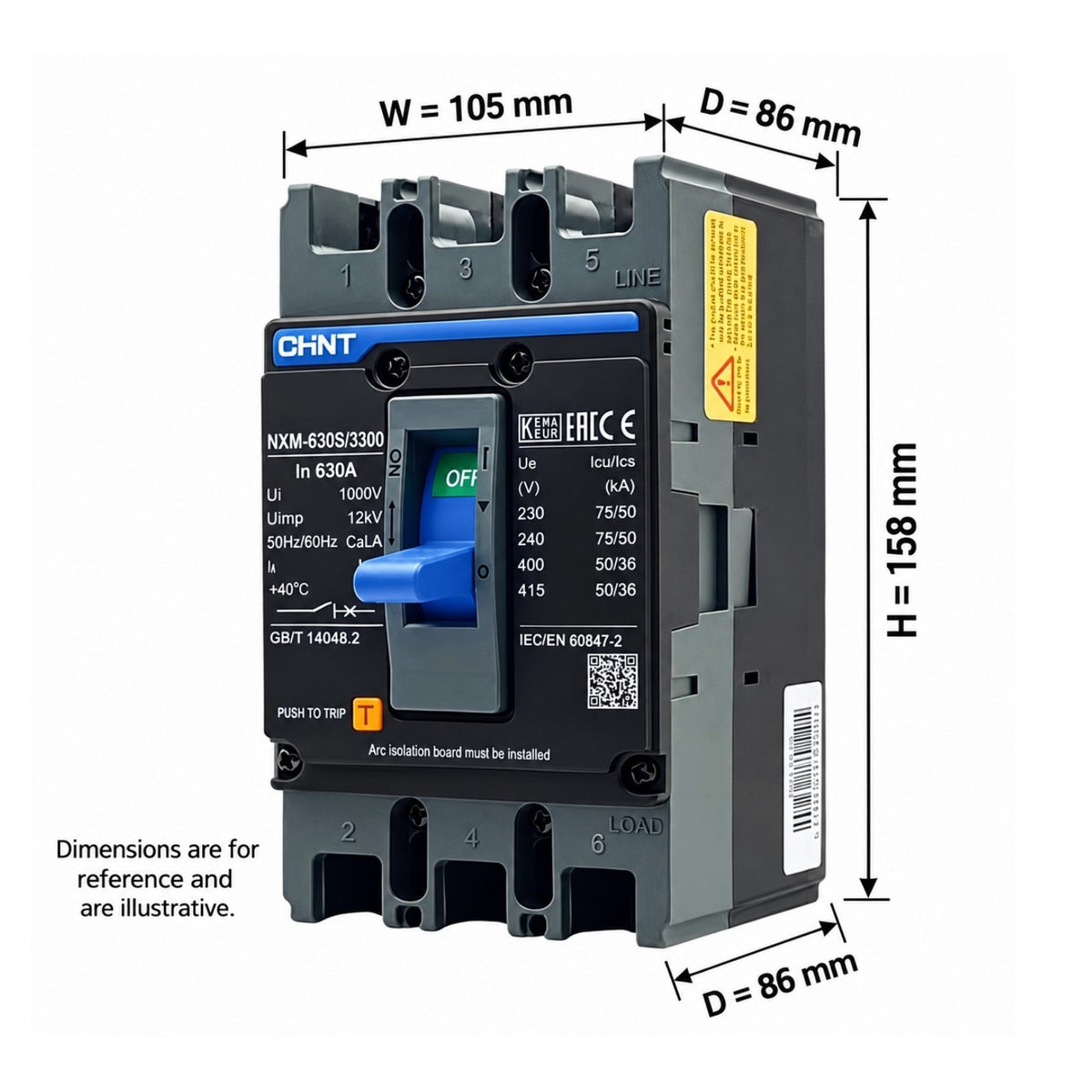 Chint 630A 3 Pole Industrial Circuit Breaker 3 Phase 630AF 75KAIC 220V 50kA 415V MCCB NXM-630S/3300/630A
