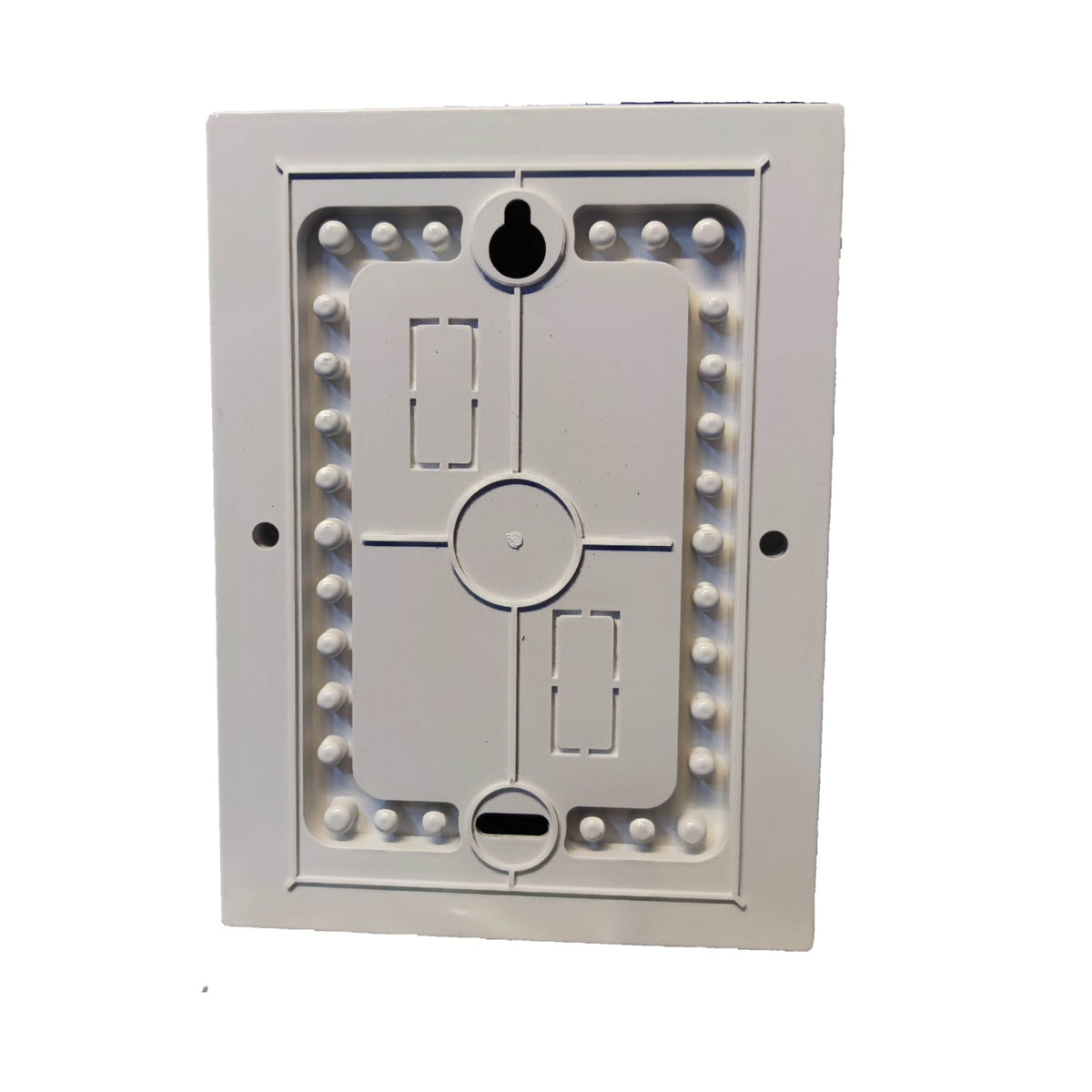 A white plastic wall-mounted LED light bar kit with a mounting plate, featuring multiple circular light bulbs arranged in rows and a central mounting cross.