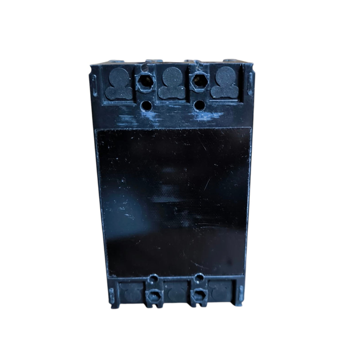 A black plastic electrical terminal block or connector housing with three circular terminal openings at the top and two at the bottom, shown against a plain white background.