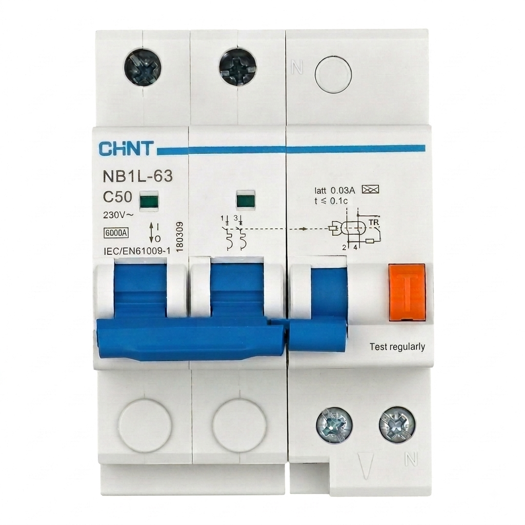 Chint NB1L Residual Current Operated Circuit Breaker with Over-current Protection (RCBO) 50A 2Pole 6 Kaic 230V