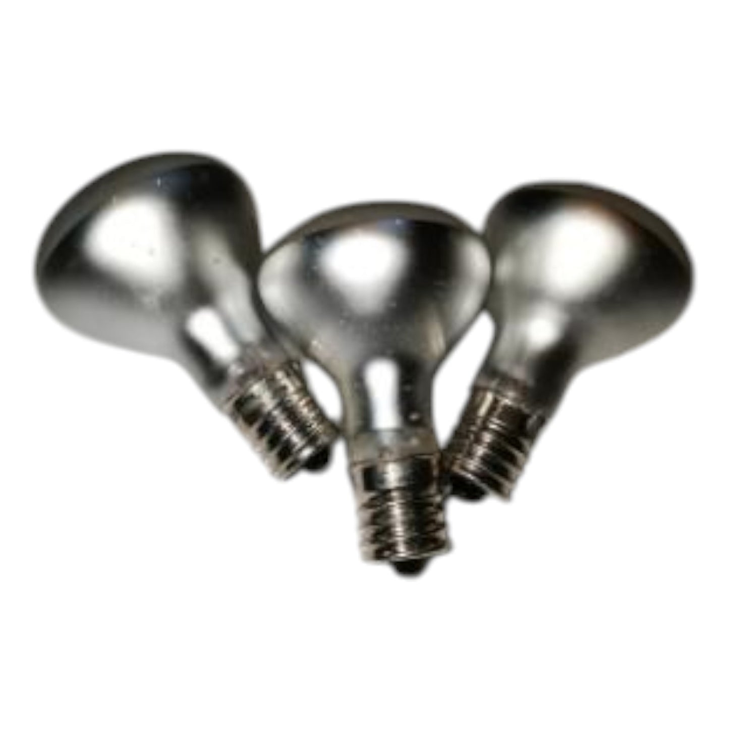 Three metallic light bulbs on a white background Chiyoda 40W Incandescent Lamp E14 220V Reflector Spotlight Bulb Warm White 3000K Electx Electrical Supply