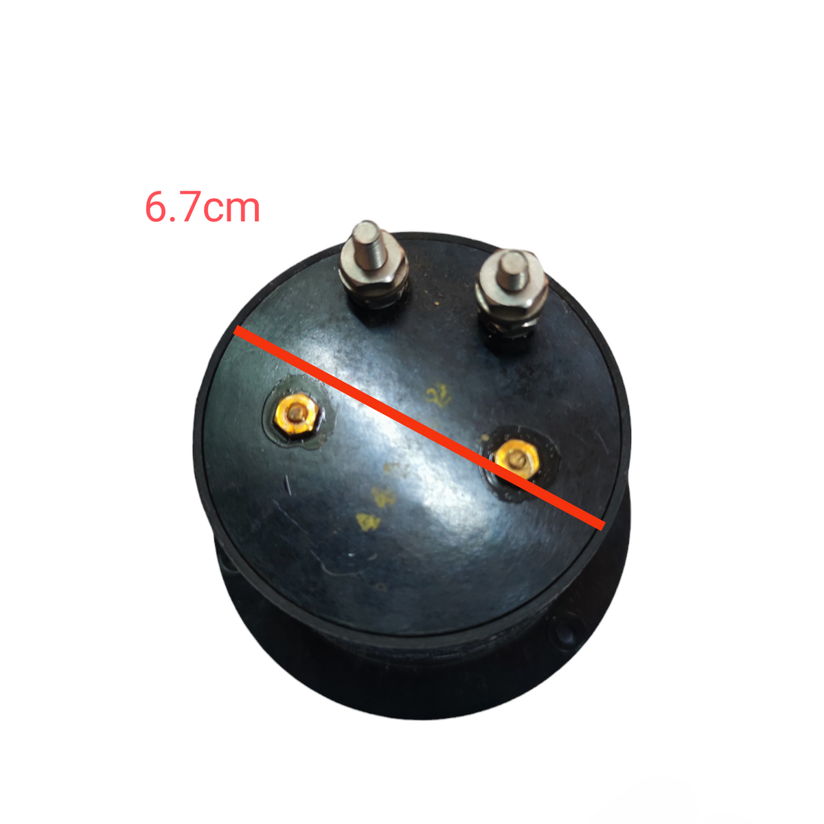 Top view of Denko frequency meter 100-130V showing connection terminals and measurement size