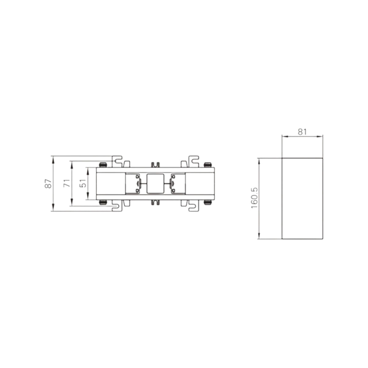 Technical drawing of a rectangular object with dimensions on a white background