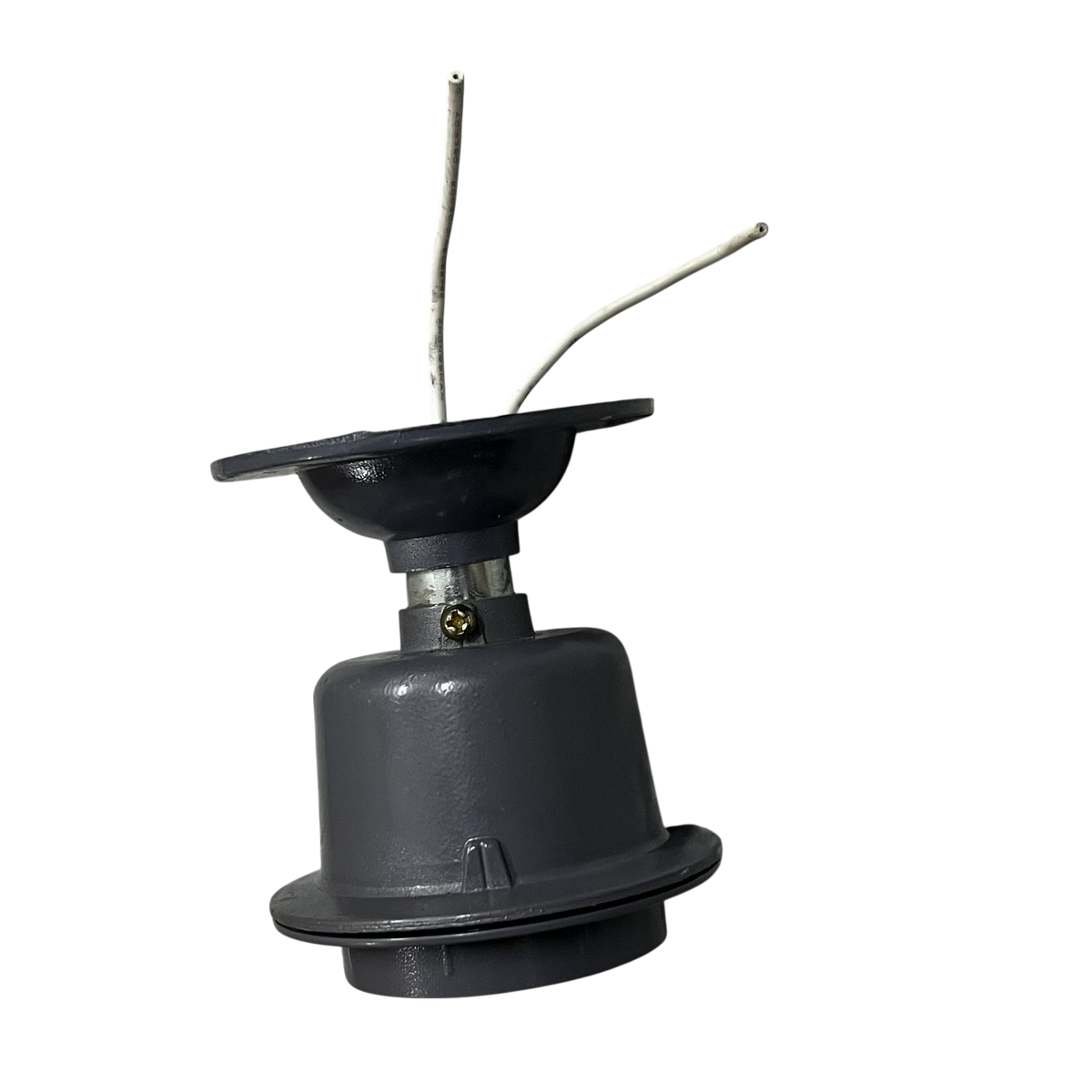 Gray China manufactured E27 Lamp Socket 5A 220V lighting installation accessory with two white wires exposed