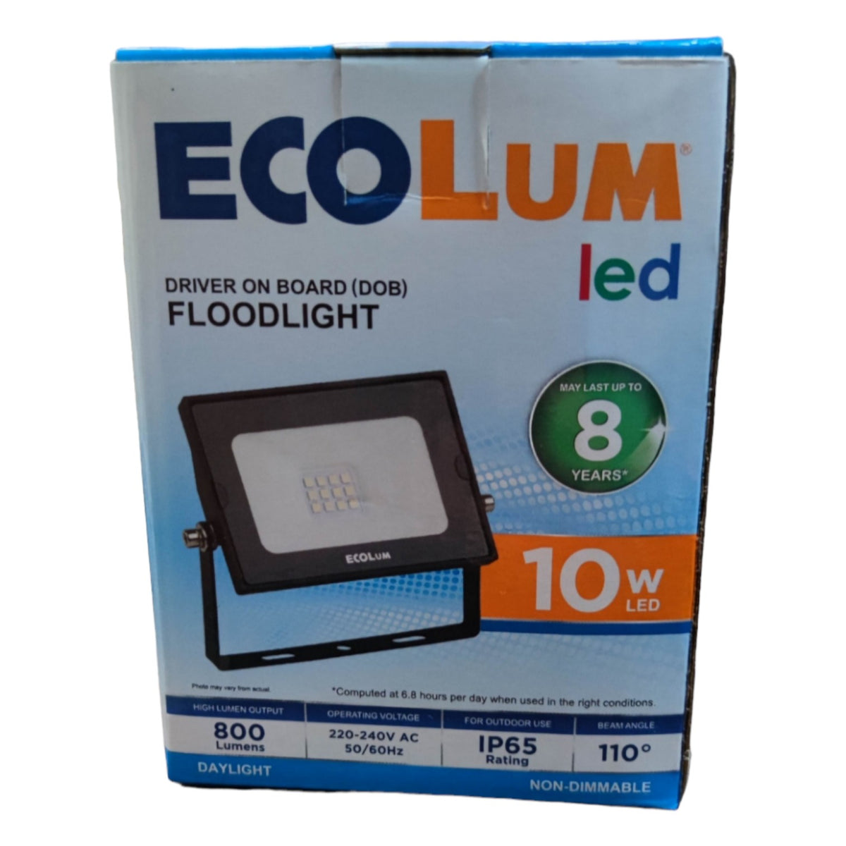 Ecolum LED floodlight packaging on a white background