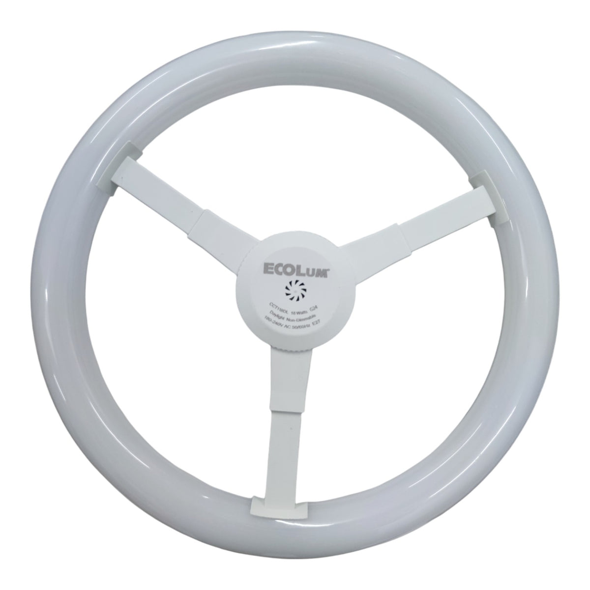 Circular light bulb with 'Ecolum' branding on a white background